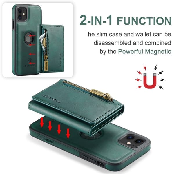 DG.MING iPhone 11 Konstläder Plånboksfodral med kortfickor - Grön