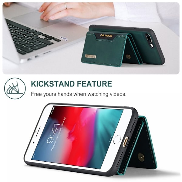DG.MING M2 Series Plånboksfodral Konstläder för iPhone 7 Plus/8 Plus - Grön