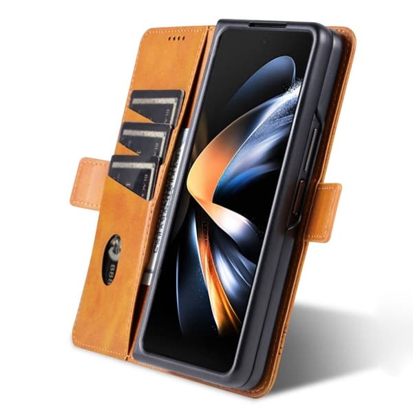AZNS Samsung Galaxy Z Fold4 Plånboksfodral Konstläder - Brun
