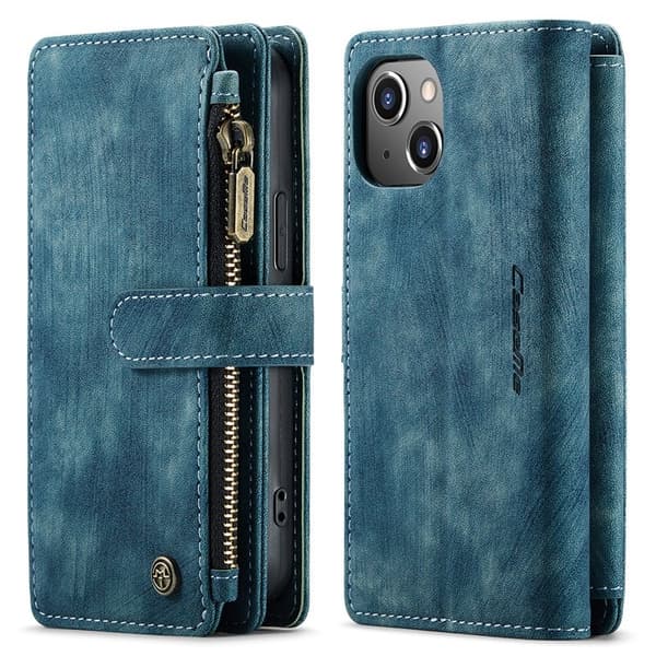 CASEME Konstläder Plånboksfodral för iPhone 13 mini med rem - Grön
