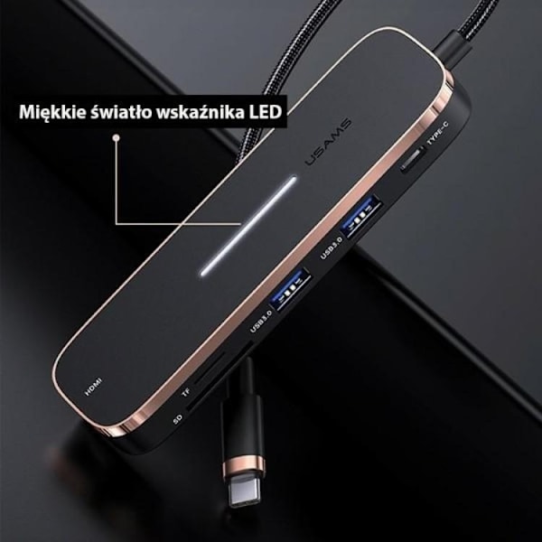 USAMS Adapter Hubb 3xUSB-A USB-C HDMI - Svart Svart