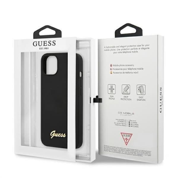 Guess iPhone 13 Skal Magsafe Silicone Script Guld Logo - Svart Svart