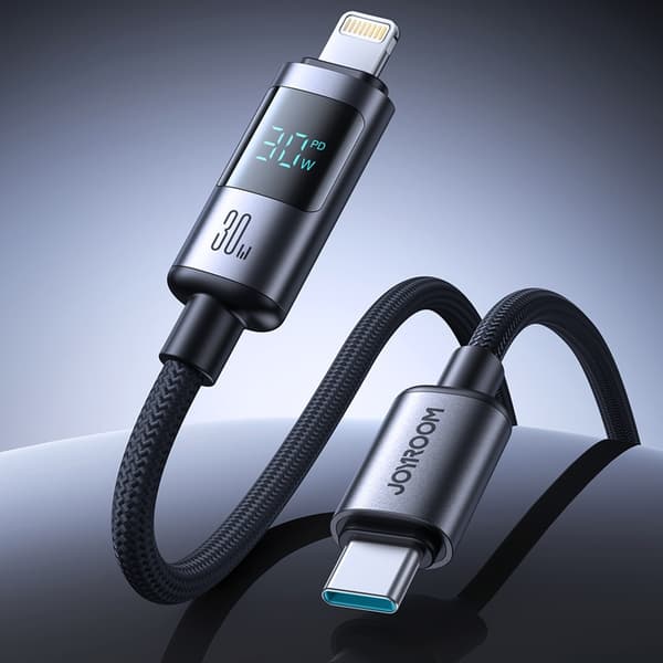 Joyroom USB-C - Lightning kabel 30W 1.2m med Display - Svart Svart