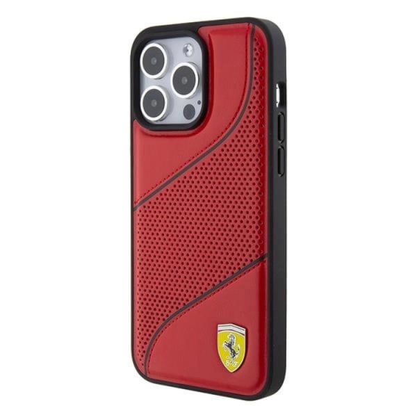 Ferrari iPhone 15 Pro Mobilskal Perforated Waves Metal Logo - Rød