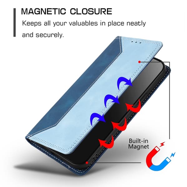 OnePlus 15 Konstläder Plånboksfodral Färg Splicing RFID-Skydd Blå