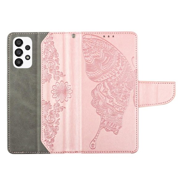 Butterfly Flower Imprinted Plånboksfodral Galaxy A53 5G - Rose Gold