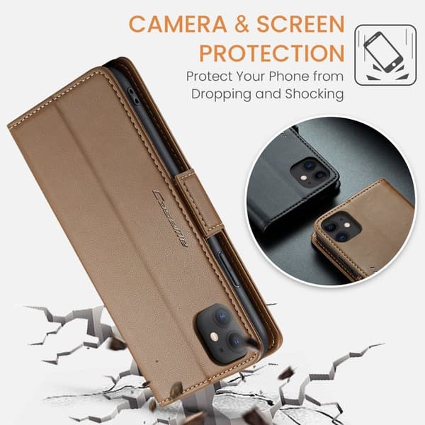 CASEME iPhone 11 Plånboksfodral Konstläder RFID-Skydd 3 Kort Brun