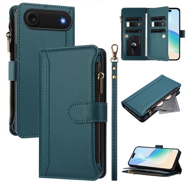 iPhone Air Plånboksfodral Zipper Med Rem - Mörkgrön Grön