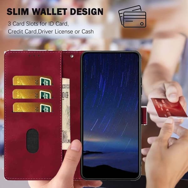 Samsung Galaxy A55 5G Plånboksfodral Konstläder Ställ - Vinröd