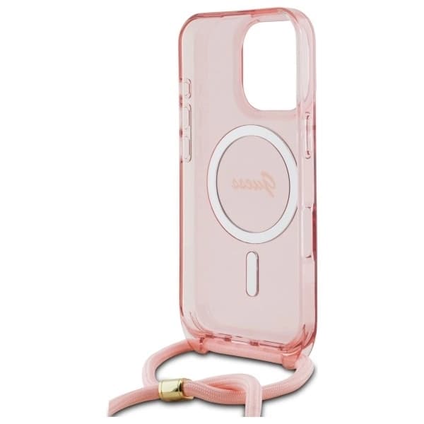 Guess Mobilskal till iPhone 16 Pro Max MagSafe Crossbody Cord Script - Rosa Rosa