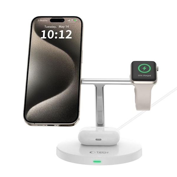 Tech-Protect 3-in-1 Trådlös Laddare Magsafe iPhone, Apple Watch, AirPods - Vit