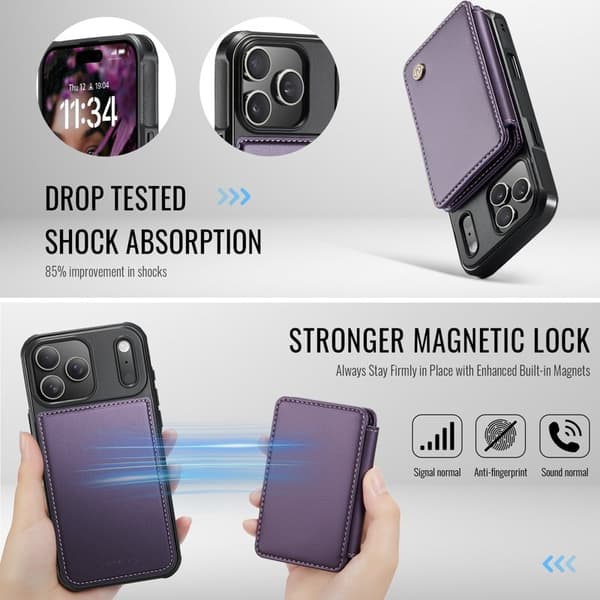 JEEHOOD J05 Mobilskal till iPhone 17 Pro Läder med Magnetficka - Lila