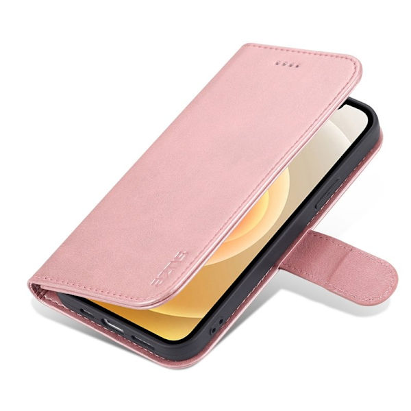 AZNS iPhone 15 Plus Plånboksfodral Ställ Konstläder - Roséguld