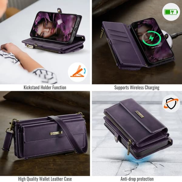 Caseme iPhone 12 Pro Konstläder Plånboksfodral RFID-Skydd Zipper - Lila Lila