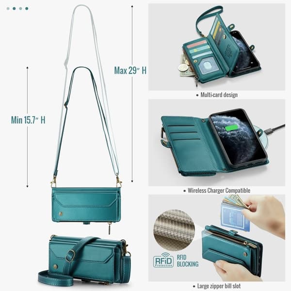 CASEME Plånboksfodral Konstläder för iPhone 11 Pro Max - Grön
