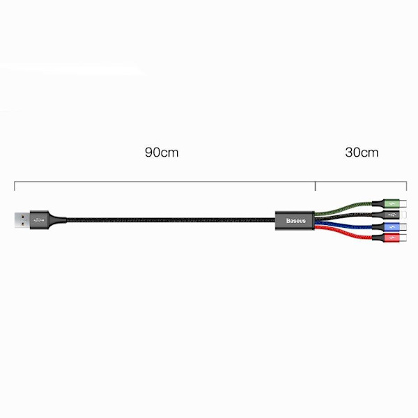 BASEUS Lightning / 2x USB Type C / micro USB -kaapeli 3.5A 1.2m musta