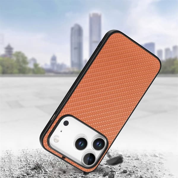 Mobilskal till iPhone 17 Pro Max Carbon Fiber PU Läder - Brun Brun