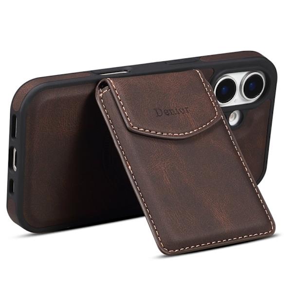 DENIOR D19 Mobilskal till iPhone 16 Plus Läder+PC+TPU Brun