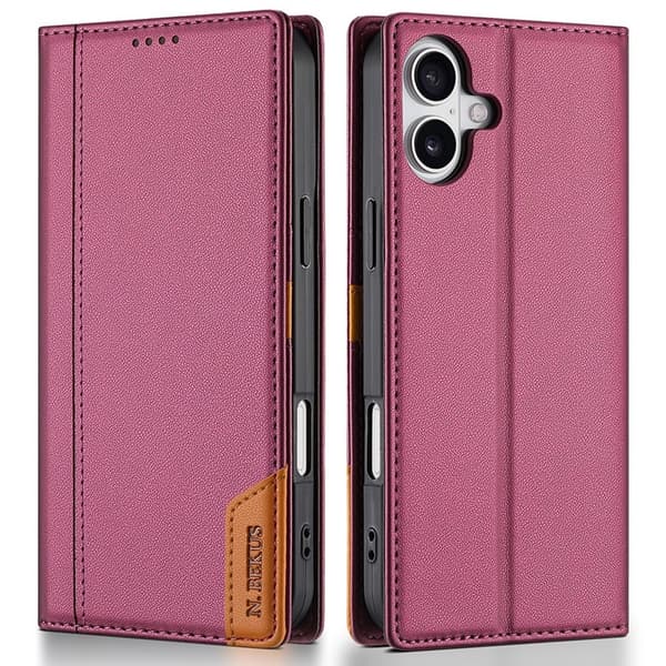 N.BEKUS iPhone 17 Konstläder Plånboksfodral RFID-Skydd P3 - Vinröd Vinröd