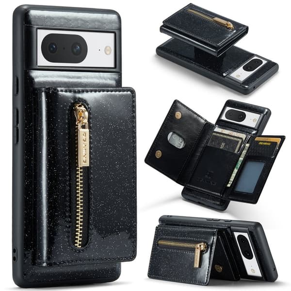 DG.MING M3 Series Plånboksfodral för Google Pixel 8 Svart Glitter Konstläder