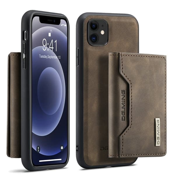 DG.MING 2-in-1 Konstläder Plånboksfodral iPhone 11 6.1 tum - Brun