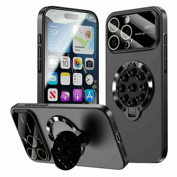 Mobilskal till iPhone 15 Pro Max Magsafe Sugkopphållare Kickstand Svart