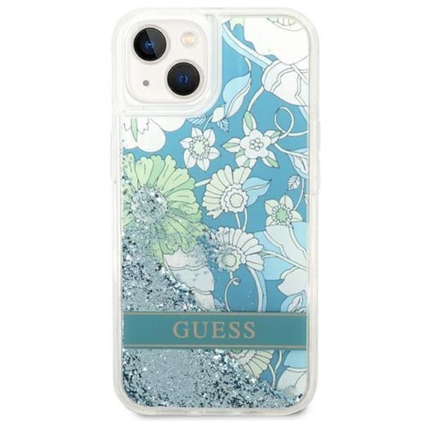 GUESS iPhone 14 Plus Skal Flower Liquid Glitter - Grön Grön