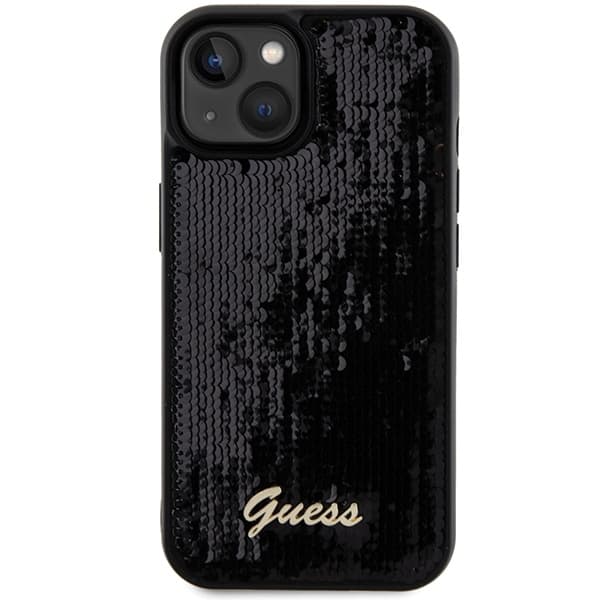 Guess iPhone 13/14/15 Skal Sequin Script Metall Svart Black