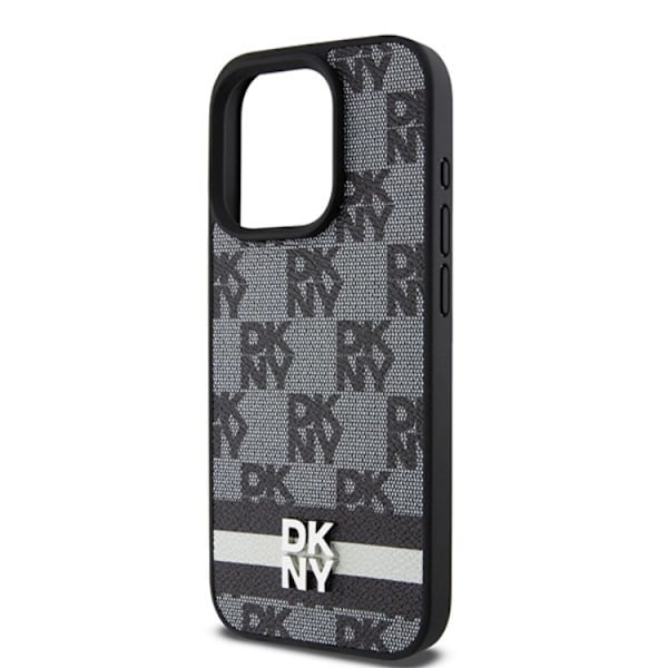 DKNY iPhone 15 Pro Max Mobilskal Läder Checkered Mono Pattern Svart