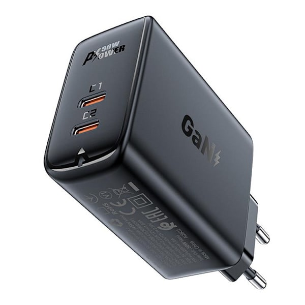Acefast PD Väggladdare USB Typ-C 50W - Svart Svart