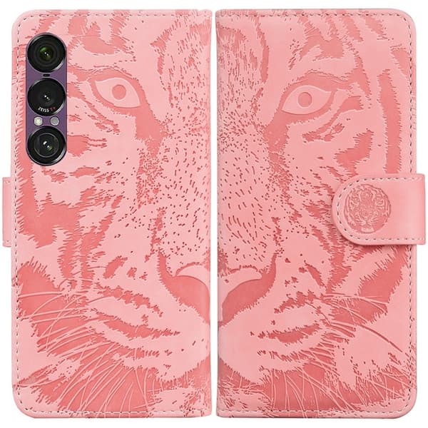 Sony Xperia 1 VII Konstläder Plånboksfodral Tiger Print - Rosa Rosa