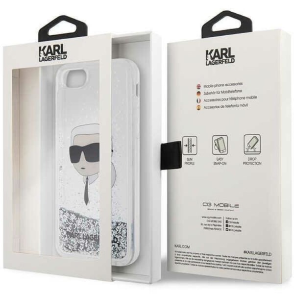 Karl Lagerfeld iPhone 7/8/SE (2020/2022) Skal Liquid Glitter Head - Sølv