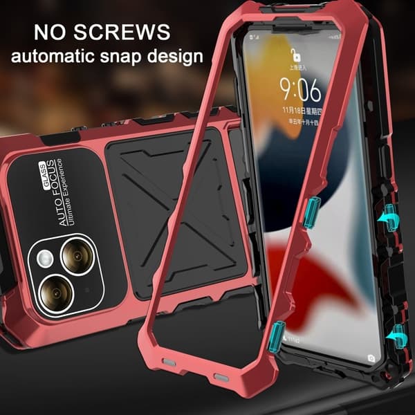 R-JUST Mobilskal till iPhone 15 Plus Shockproof Silikon + Metall Röd