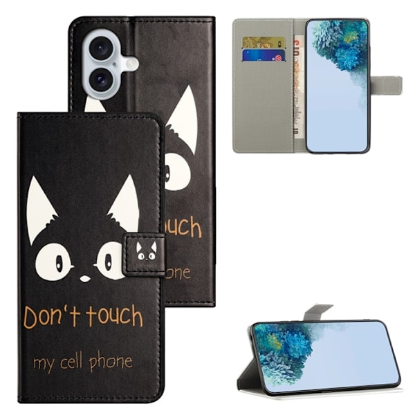 iPhone 17 Konstläder Plånboksfodral Pattern Print - Kattöron Svart