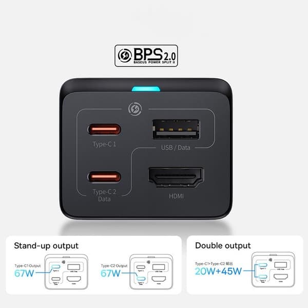 Baseus Snabbladdare GaN 5 Pro Hub med Kabel 1m - Svart Black