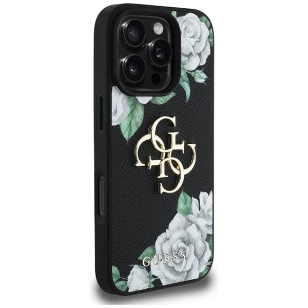 Guess Mobilskal till iPhone 16 Pro Max Grained Roses Big 4G logo Svart