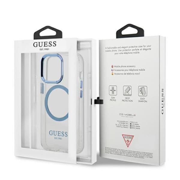 Guess iPhone 13 Pro Skal Magsafe Metal Outline - Blå Blå