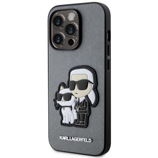 Karl Lagerfeld iPhone 14 Pro -mobiilikotelo Saffiano Karl - hopea