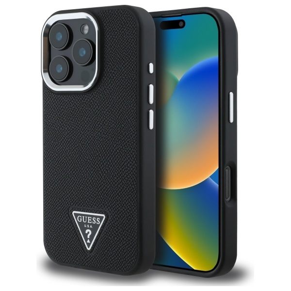 Guess Mobilskal till iPhone 16 Pro Max MagSafe Grained Triangle - Svart Black