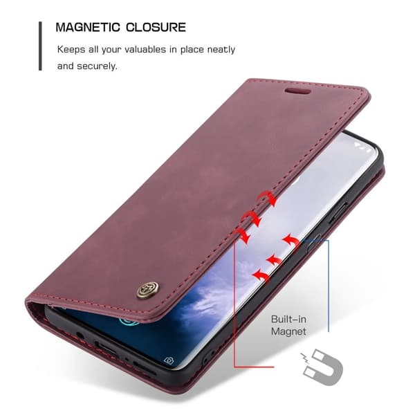 CASEME 013 för OnePlus 7 Pro Plånboksfodral Konstläder Vinröd