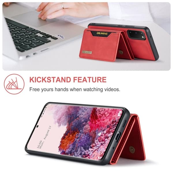 DG.MING 2-in-1 Konstläder Plånboksfodral för Samsung Galaxy S20 - Röd