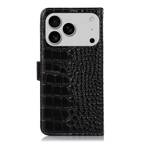 iPhone 17 Pro Plånboksfodral Äkta Läder Crocodile - Svart