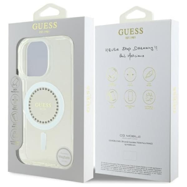 Guess Mobilskal till iPhone 16 Pro MagSafe IML Rhinestones - Vit Vit