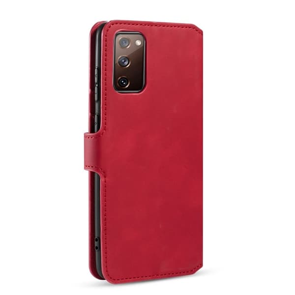 DG.MING Samsung Galaxy S20 FE Plånboksfodral Retro Konstläder Röd