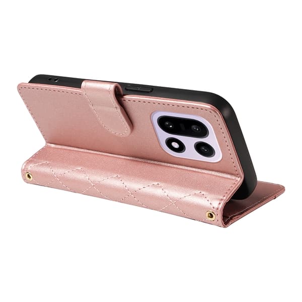 OnePlus 15 5G Plånboksfodral Rhombus Konstläder Roséguld