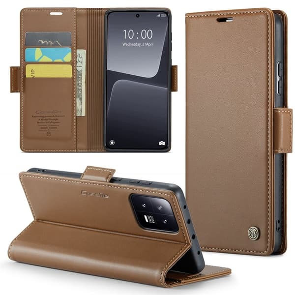 CASEME Xiaomi 13 Plånboksfodral Konstläder RFID-Skydd 3 Kort - Brun
