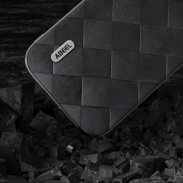 ABEEL Mobilskal till iPhone 15 Plus PU Läder Svart Grid Textur