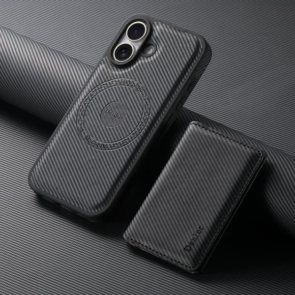DENIOR Mobilskal till iPhone 16 Plus Äkta Läder Magnetiskt Svart
