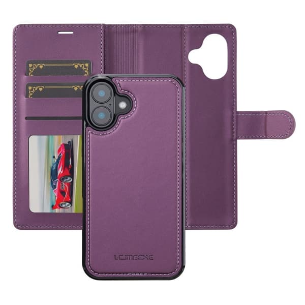 LC.IMEEKE L2 Series iPhone 16 Plånboksfodral Konstläder - Lila
