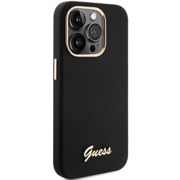 Guess Mobilskal till iPhone 15 Pro Max Silikon Script Metal Logo Svart